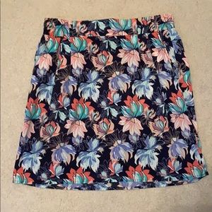 Navy skirt with pink, lavender, and mint flowers